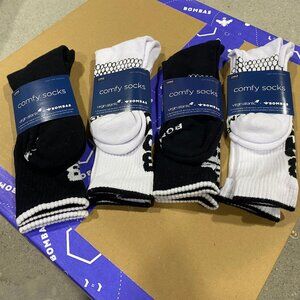 [4 Pairs] BNWT BOMBAS x Virgin Atlantic Vertical Logo Calf Socks LARGE - Black/W